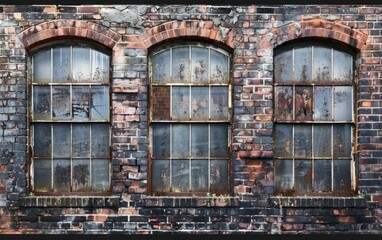 Aged Brick Building Facade with Rustic Windows