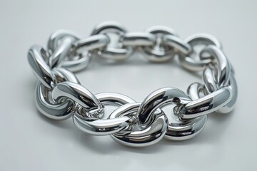 Obraz premium A silver bracelet made with multiple links is laying on its back.