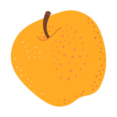 Yellow juicy ripe apple. Hand drawn fresh apple trendy flat style isolated on transparent background. Apple harvest. Healthy vegetarian snack, cut apple for design, infographic. Vector illustration