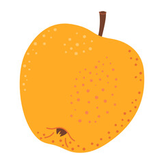 Yellow juicy ripe apple. Hand drawn fresh apple trendy flat style isolated on transparent background. Apple harvest. Healthy vegetarian snack, cut apple for design, infographic. Vector illustration