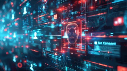 Cybersecurity concept. Abstract background of face scan and identification technology