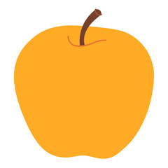 Yellow juicy ripe apple. Hand drawn fresh apple trendy flat style isolated on transparent background. Apple harvest. Healthy vegetarian snack, cut apple for design, infographic. Vector illustration