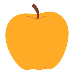 Yellow juicy ripe apple. Hand drawn fresh apple trendy flat style isolated on transparent background. Apple harvest. Healthy vegetarian snack, cut apple for design, infographic. Vector illustration