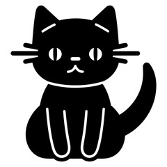 A black cat with large eyes and pointed ears