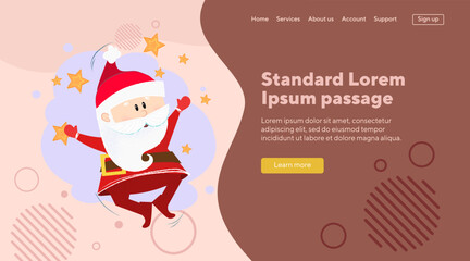 Cheerful cute Santa Claus jumping. Christmas design element. Festive, holiday concept can be used for poster or banner, web or landing page design