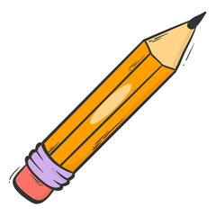 Education, back to school PNG doodle, cartoon element of yellow pencil for prints, posters, banners, cards, stickers, sublimation, etc. 
