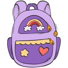 Education, back to school PNG doodle, cartoon element of school bag for prints, posters, banners, cards, stickers, sublimation, etc. 