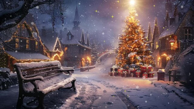 Christmas Tree in the Town - Twinkling Xmas Magic: A Frosty Cityscape Transformed into a Winter Wonderland	

