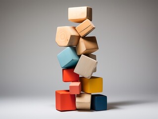 Obraz premium stack of wooden blocks on a white background