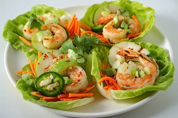 Bahn Mi Lettuce Wraps with Shrimp, Green Apple, and Cilantro