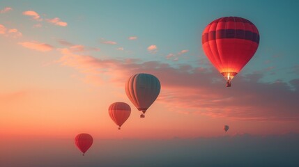 Serene Beauty of a Tranquil Evening Balloon Festival with Illuminated Hot Air Balloons at Sunset
