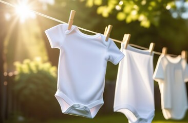 Cute baby clothes on a clothesline