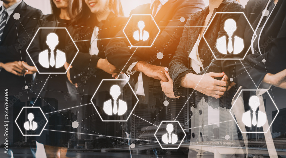 Poster human resources recruitment and people networking concept. modern graphic interface showing professi