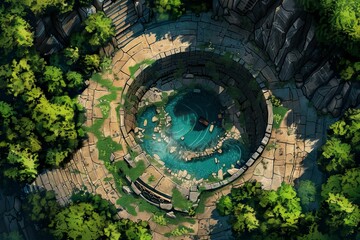 DnD Battlemap Sunken Temple Battlemap. Lush jungle ruins.