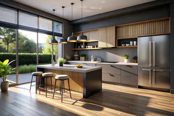 Obraz premium Modern litchen interior grey brown colors.