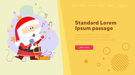 Santa Claus singing with mic. Christmas concert concept. Vector illustration can be used for festive banner, landing page or website design