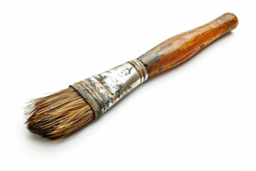Fototapeta premium Highresolution image of a finetipped paintbrush with detailed bristles isolated on a solid white background, perfect for art supplies and creative tools