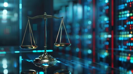 Law scales on background of data center