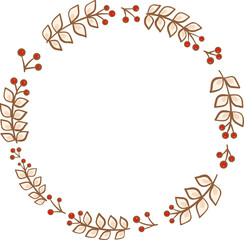 Abstract bunch of leaves with red berry Christmas wreath for decoration on Christmas holiday, winter seasonal and new year festival.