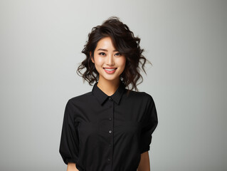 A Woman in Black Outfit on Isolated Background