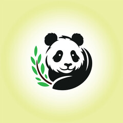 Cute Panda logo Vector illustration on gradient background.