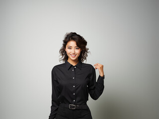 A Woman in Black Outfit on Isolated Background