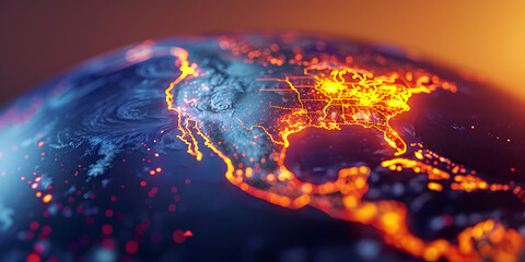 Earth globe heating in a micro wave, concept of global warming and climate change.