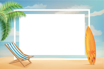 summer poster with sea beach and sunny sky vector illustration