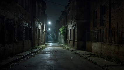 In the dead of night, the abandoned street becomes a stage for unseen horrors lurking in the shadows ai_generated