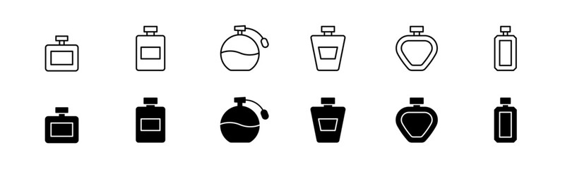 Perfume bottle icon set. Fragrance perfume vector. Line and glyph perfume bottle