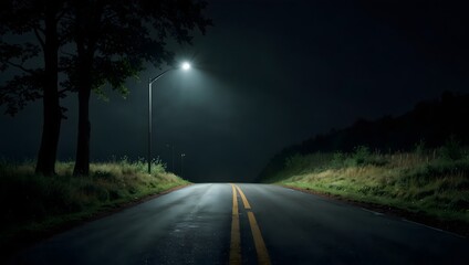Naklejka premium The dimly-lit road stretches ahead, each step echoing with a sense of foreboding ai_generated