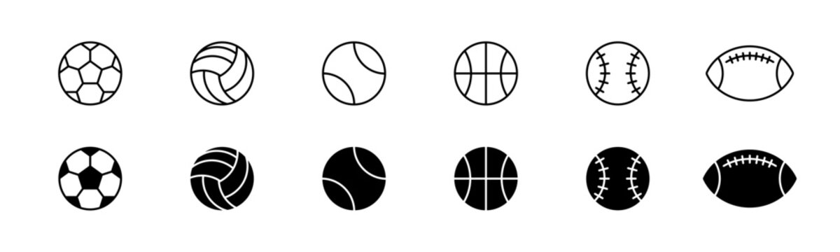 Sport ball icon set. Line and glyph sport ball set. Football ball