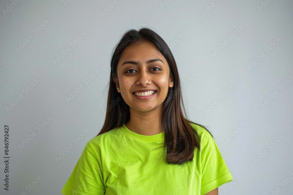 Poster Young indian woman in green t shirt