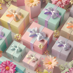 Pastell coloured gift boxes with ribbons 