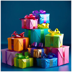 Pastell coloured gift boxes with ribbons 