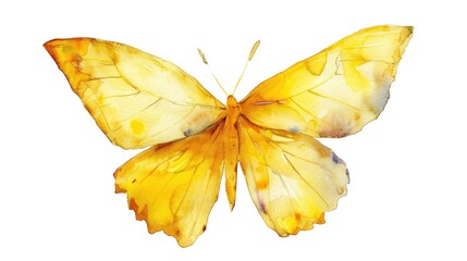 Fototapeta premium Yellow Butterfly in Watercolor on White Background