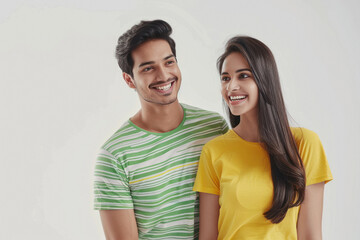 Naklejka premium young happy indian couple standing on white background
