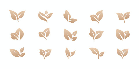 Mega icons collection, leaf design concept with golden gradient.