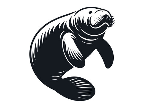 cute manatee silhouette vector illustration