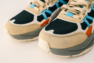 New men's sneakers in box on white background