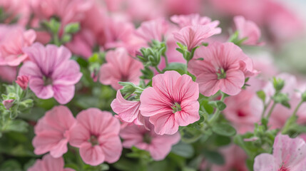 Uma imagem detalhada com foco nas delicadas flores rosa, mostrando a beleza da jardinagem doméstica e a alegria que ela pode trazer