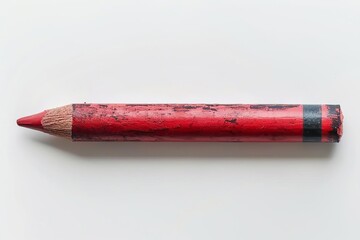 Highresolution image of a single red crayon with detailed texture isolated on a solid white background, perfect for art supplies and childrens activities