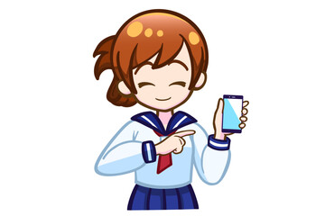 スマホを持ってニコニコする女子学生