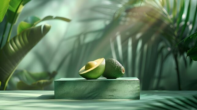 there is a green fruit with one half on a plate