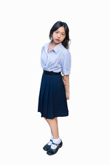 Fototapeta premium Thai students. Studio shot of young Asian woman thinking. Girl with students uniform on white background.