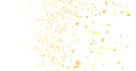 Banner with golden stars decoration. Festive border with falling glitter dust and stars.