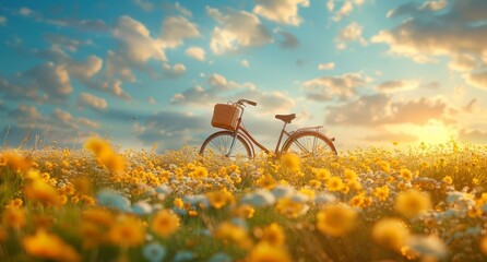 Naklejka premium A bicycle in a field of flowers
