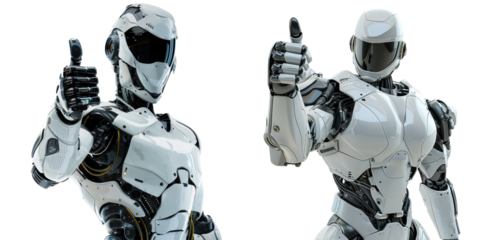 humanoid robot giving thumbs up isolated on a transparent background