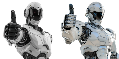 humanoid robot giving thumbs up isolated on a transparent background
