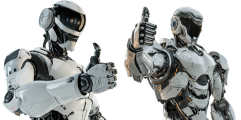 humanoid robot giving thumbs up isolated on a transparent background